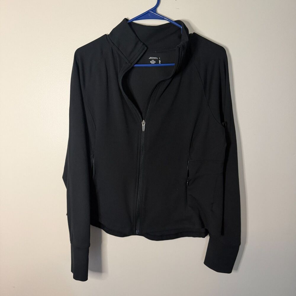 Jockey womens black full zip yoga jacket size large tulip hem basic gym pilates